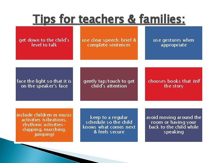 Tips for teachers & families: get down to the child’s level to talk use