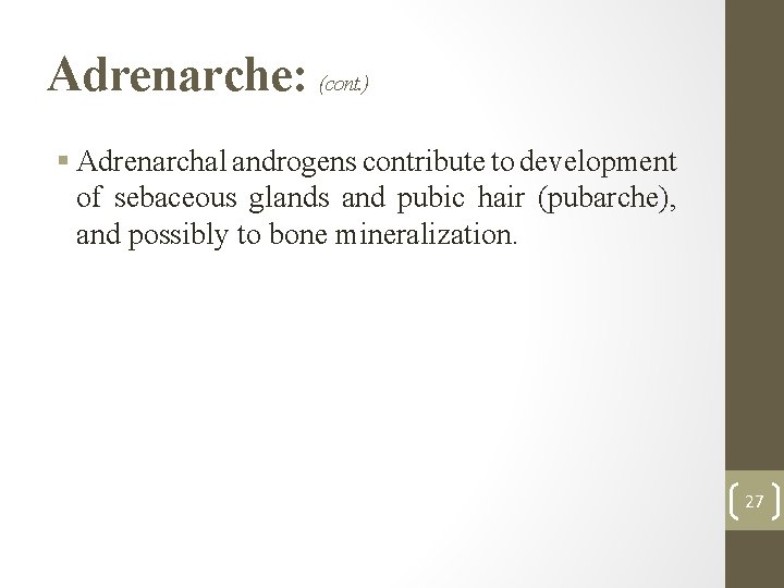 Adrenarche: (cont. ) § Adrenarchal androgens contribute to development of sebaceous glands and pubic