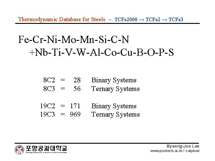 Thermodynamic Database for Steels – TCFe 2000 → TCFe 2 → TCFe 3 Fe-Cr-Ni-Mo-Mn-Si-C-N