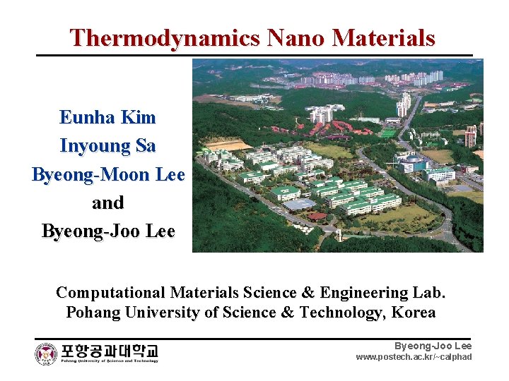 Thermodynamics Nano Materials Eunha Kim Inyoung Sa Byeong-Moon Lee and Byeong-Joo Lee Computational Materials