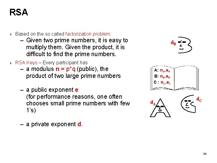 RSA Based on the so called factorization problem: – Given two prime numbers, it