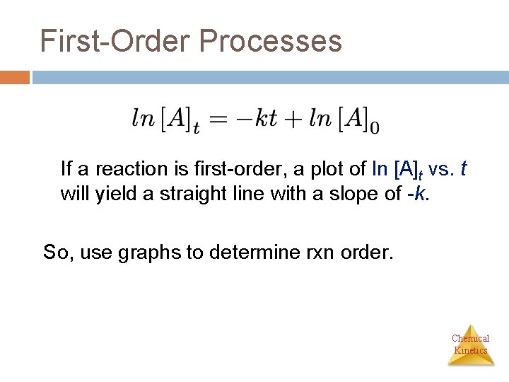 First-Order Processes If a reaction is first-order, a plot of ln [A]t vs. t