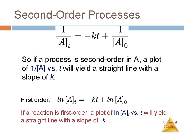 Second-Order Processes So if a process is second-order in A, a plot of 1/[A]