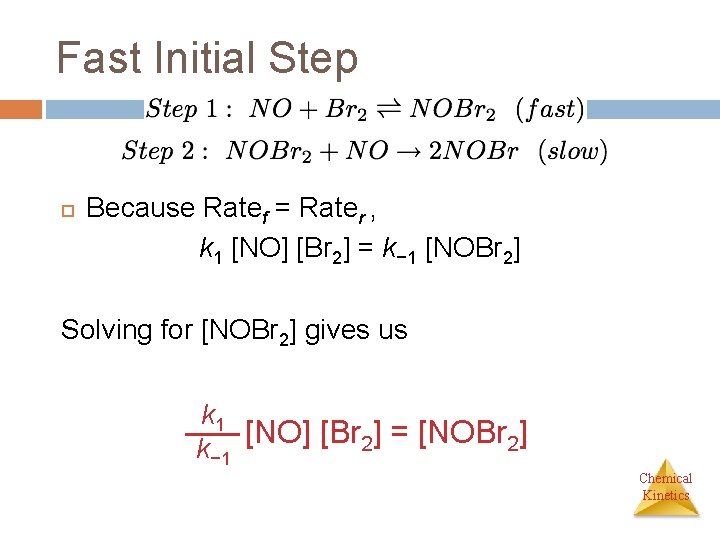 Fast Initial Step Because Ratef = Rater , k 1 [NO] [Br 2] =