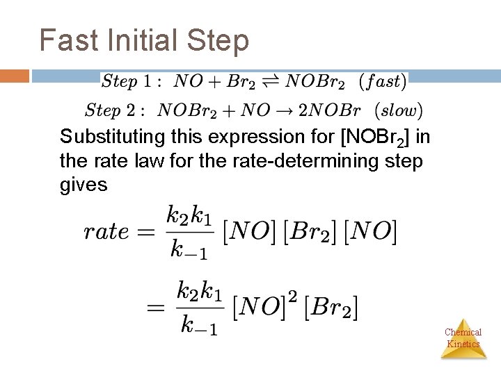 Fast Initial Step Substituting this expression for [NOBr 2] in the rate law for