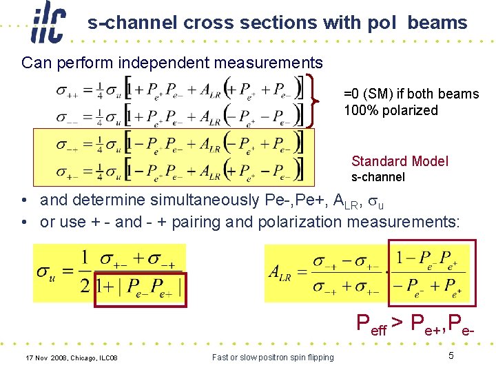 s-channel cross sections with pol beams Can perform independent measurements =0 (SM) if both