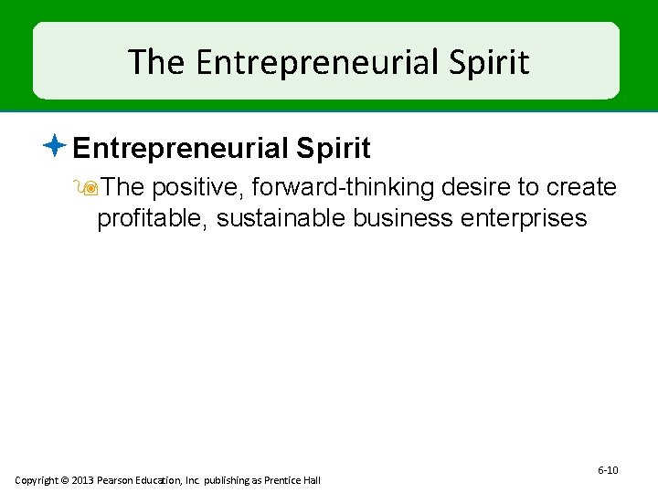 The Entrepreneurial Spirit ª Entrepreneurial Spirit 9 The positive, forward-thinking desire to create profitable,