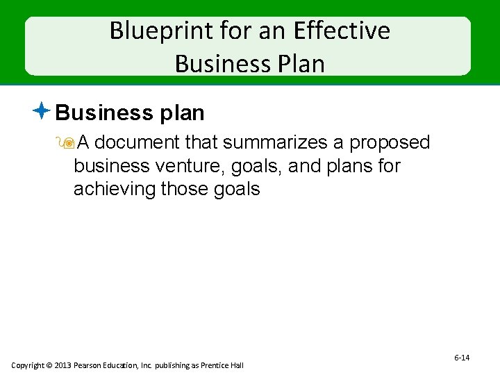 Blueprint for an Effective Business Plan ª Business plan 9 A document that summarizes