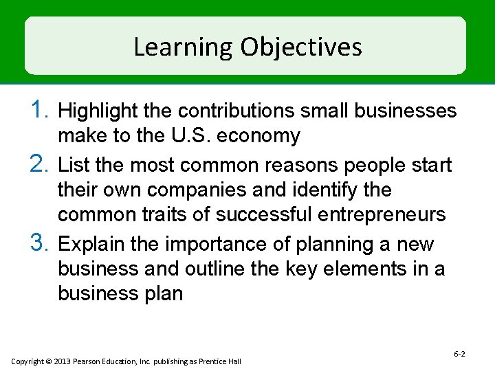 Learning Objectives 1. Highlight the contributions small businesses 2. 3. make to the U.