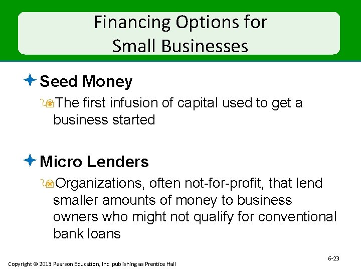 Financing Options for Small Businesses ª Seed Money 9 The first infusion of capital