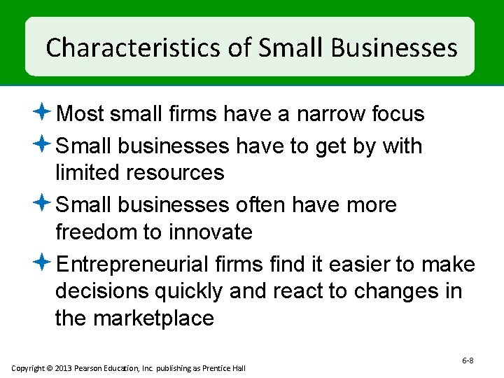 Characteristics of Small Businesses ª Most small firms have a narrow focus ª Small