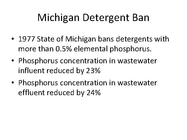 Michigan Detergent Ban • 1977 State of Michigan bans detergents with more than 0.