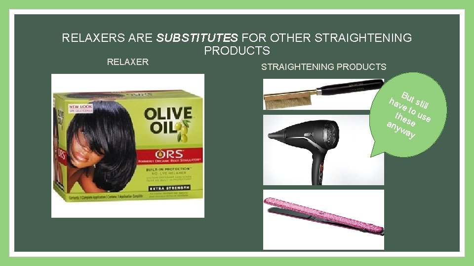 RELAXERS ARE SUBSTITUTES FOR OTHER STRAIGHTENING PRODUCTS RELAXER STRAIGHTENING PRODUCTS B hav ut sti