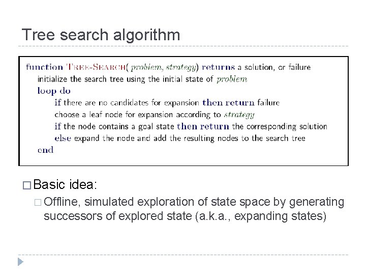 Tree search algorithm � Basic idea: � Offline, simulated exploration of state space by Tree search algorithm � Basic idea: � Offline, simulated exploration of state space by