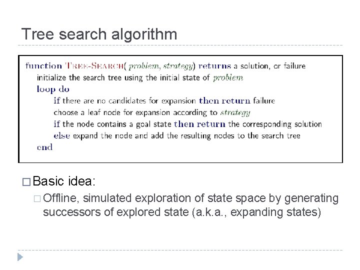 Tree search algorithm � Basic idea: � Offline, simulated exploration of state space by