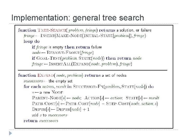 Implementation: general tree search 