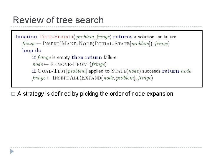 Review of tree search � A strategy is defined by picking the order of