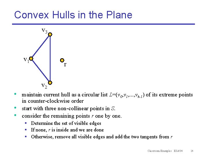 Convex Hulls in the Plane v 3 v 1 r v 2 • •