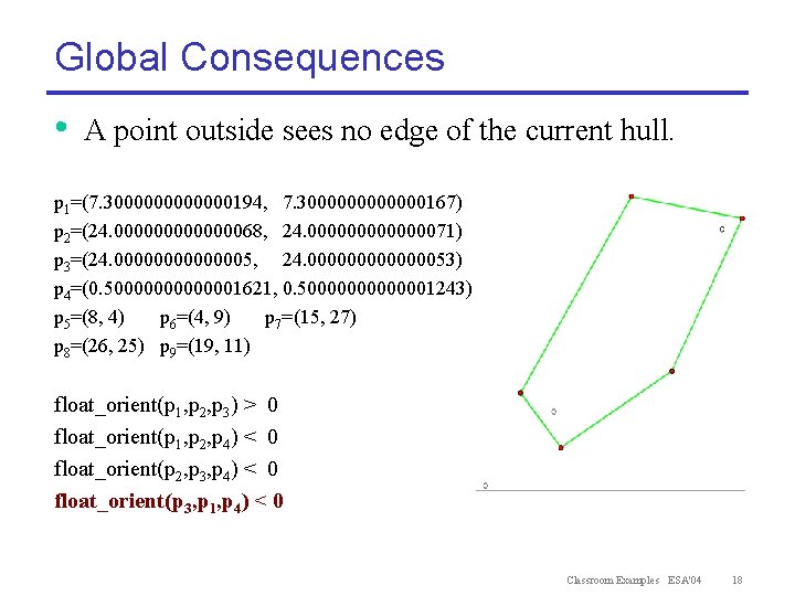 Global Consequences • A point outside sees no edge of the current hull. p