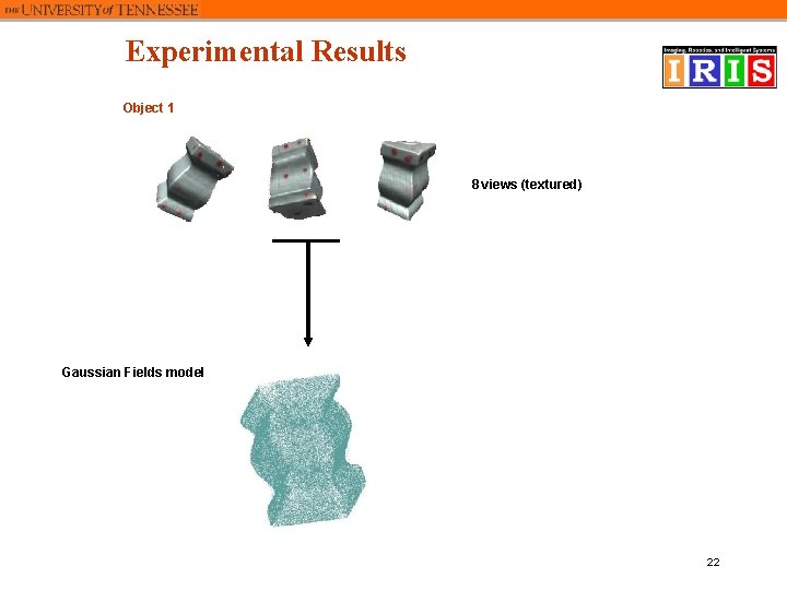 Experimental Results Object 1 8 views (textured) Gaussian Fields model 22 