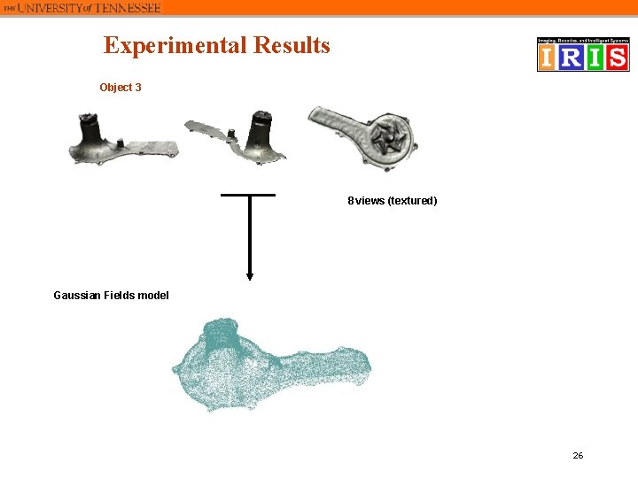 Experimental Results Object 3 8 views (textured) Gaussian Fields model 26 