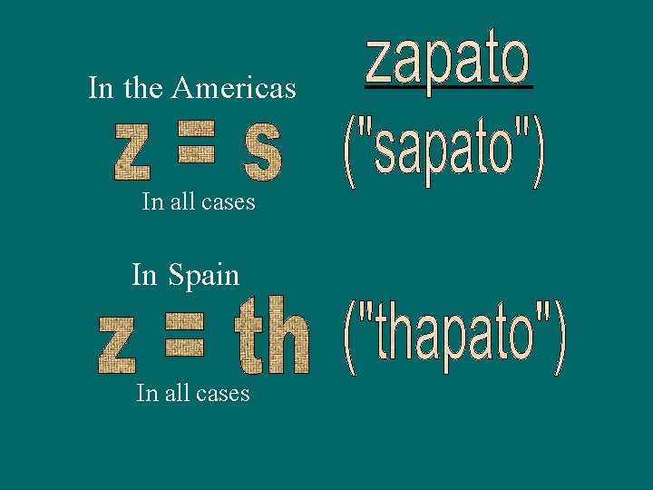 In the Americas In all cases In Spain In all cases 