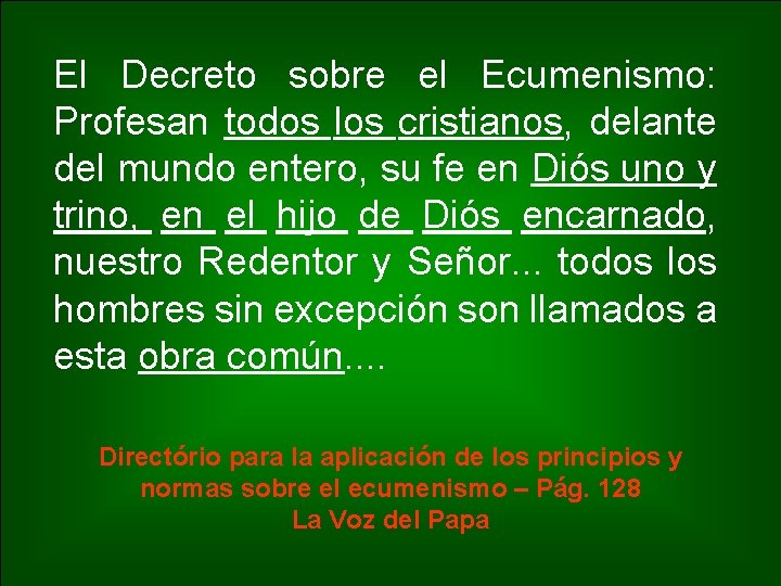 El Decreto sobre el Ecumenismo: Profesan todos los cristianos, delante del mundo entero, su