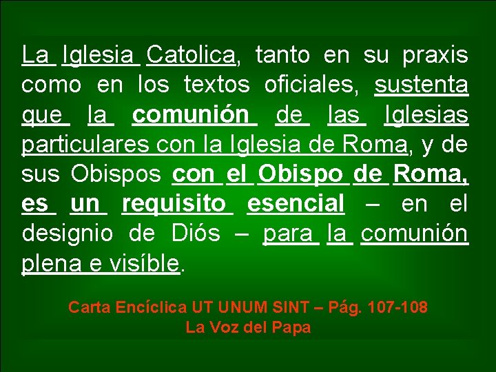 La Iglesia Catolica, tanto en su praxis como en los textos oficiales, sustenta que