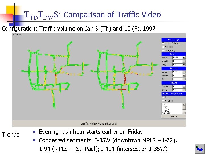 TTDTDWS: Comparison of Traffic Video Configuration: Traffic volume on Jan 9 (Th) and 10