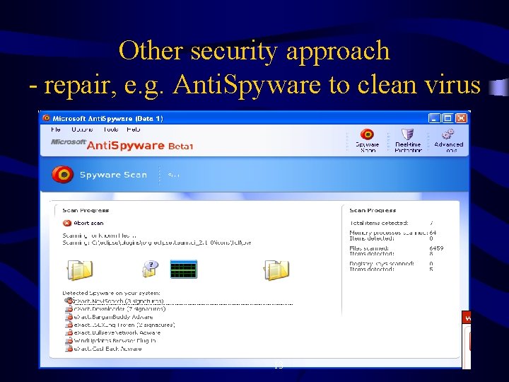 Other security approach - repair, e. g. Anti. Spyware to clean virus 13 
