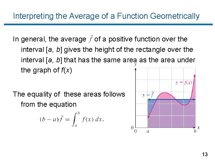 Interpreting the Average of a Function Geometrically In general, the average of a positive