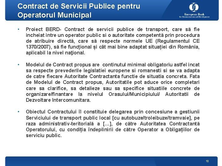 Contract de Servicii Publice pentru Operatorul Municipal • Proiect BERD- Contract de servicii publice