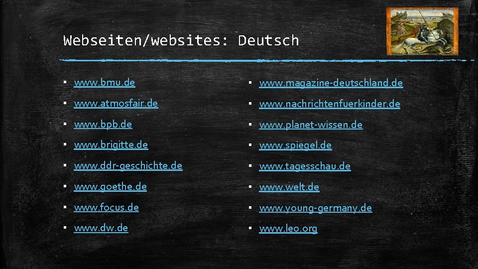 Webseiten/websites: Deutsch ▪ www. bmu. de ▪ www. magazine-deutschland. de ▪ www. atmosfair. de