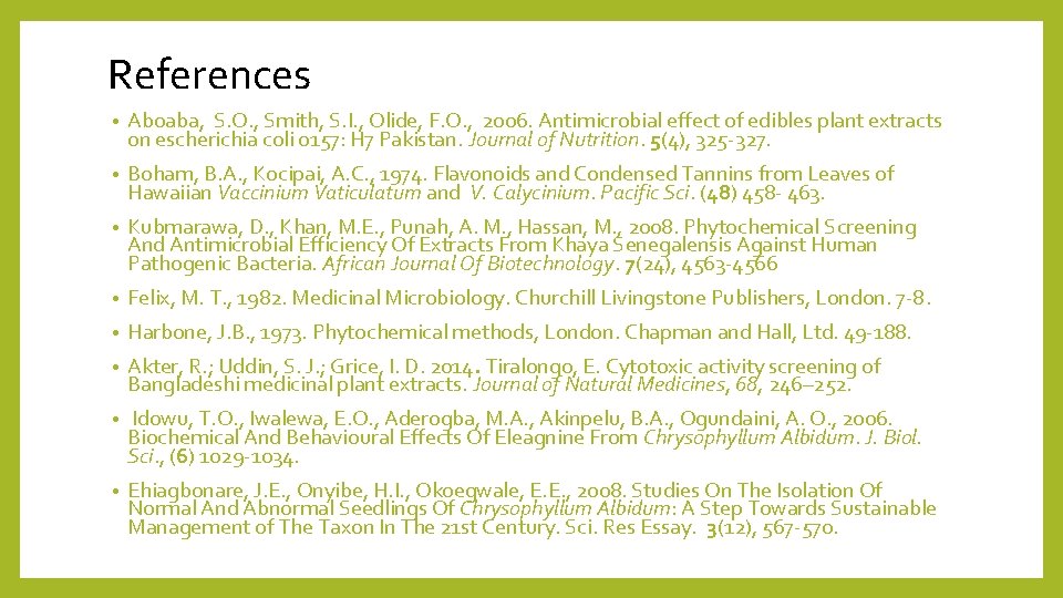References • Aboaba, S. O. , Smith, S. I. , Olide, F. O. ,