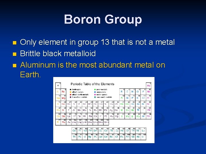 Boron Group n n n Only element in group 13 that is not a