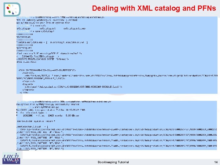 Dealing with XML catalog and PFNs Bookkeeping Tutorial 14 