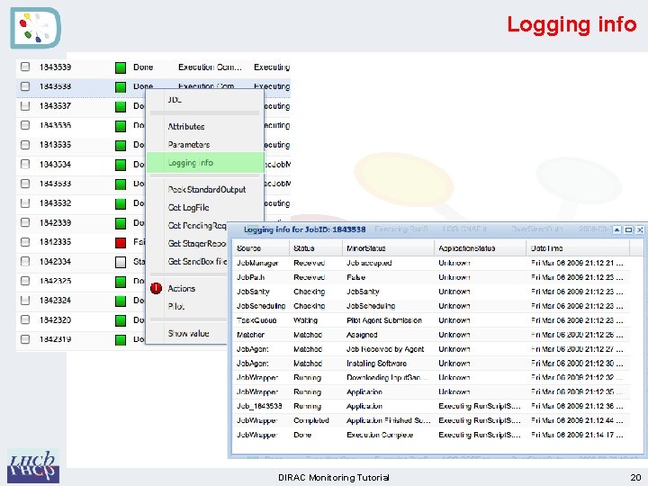 Logging info DIRAC Monitoring Tutorial 20 