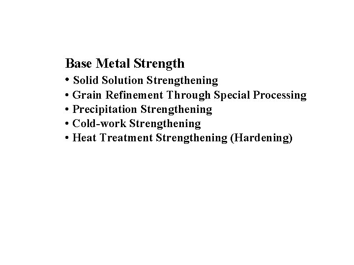 Base Metal Strength • Solid Solution Strengthening • Grain Refinement Through Special Processing •