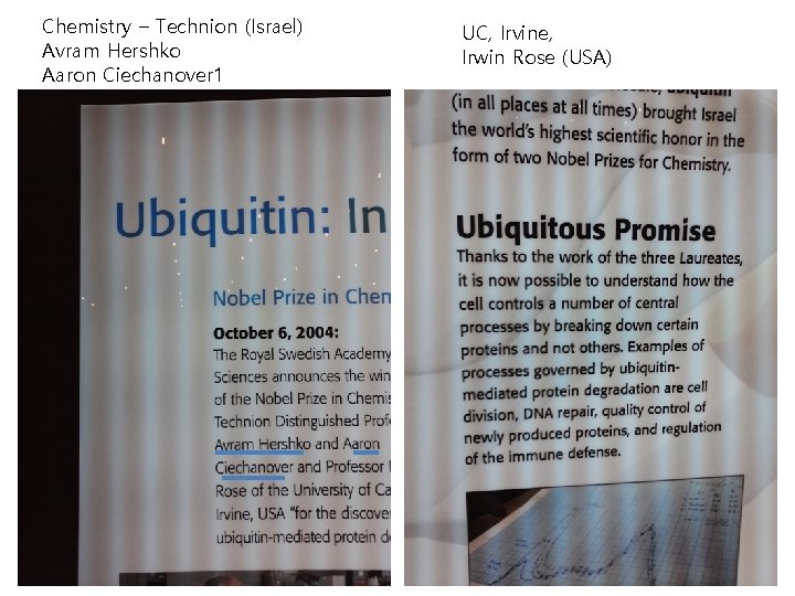 Chemistry – Technion (Israel) Avram Hershko Aaron Ciechanover 1 UC, Irvine, Irwin Rose (USA)