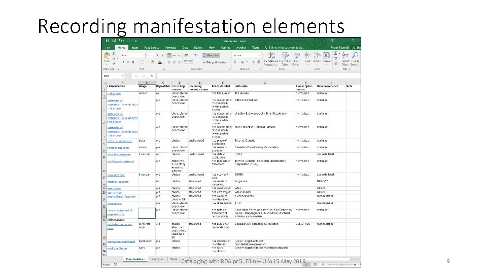 Recording manifestation elements Cataloging with RDA pt. 5, Film -- ULA 15 May 2019