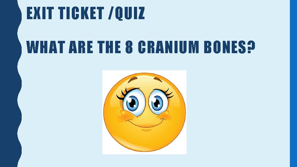 EXIT TICKET /QUIZ WHAT ARE THE 8 CRANIUM BONES? 