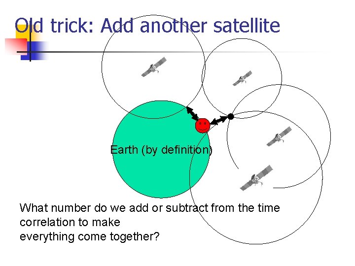 Old trick: Add another satellite Earth (by definition) What number do we add or