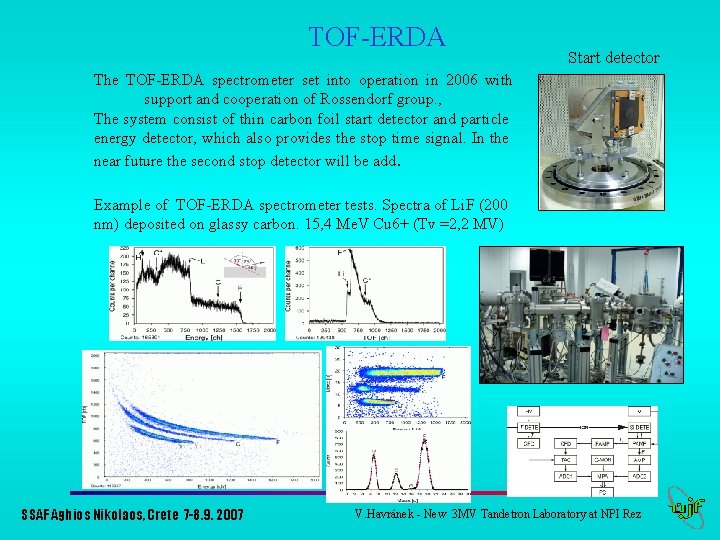 TOF-ERDA Start detector The TOF-ERDA spectrometer set into operation in 2006 with support and