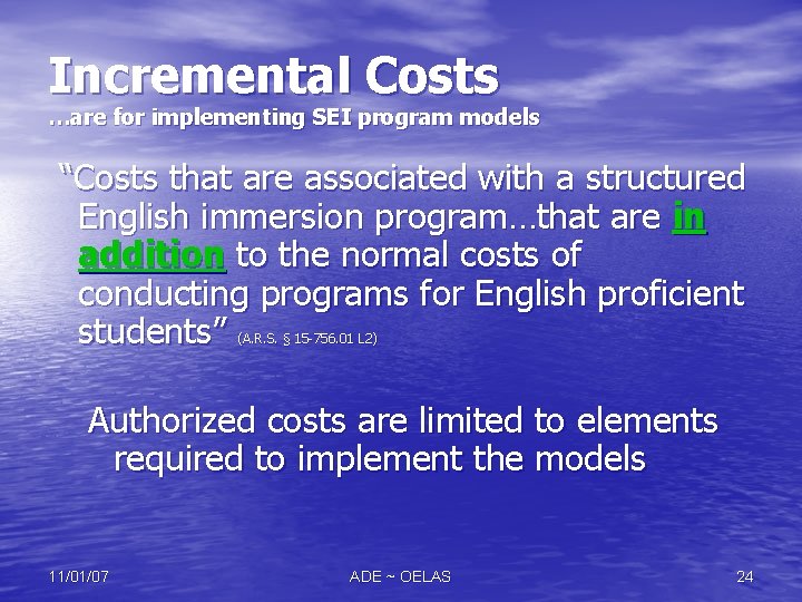 Incremental Costs …are for implementing SEI program models “Costs that are associated with a Incremental Costs …are for implementing SEI program models “Costs that are associated with a
