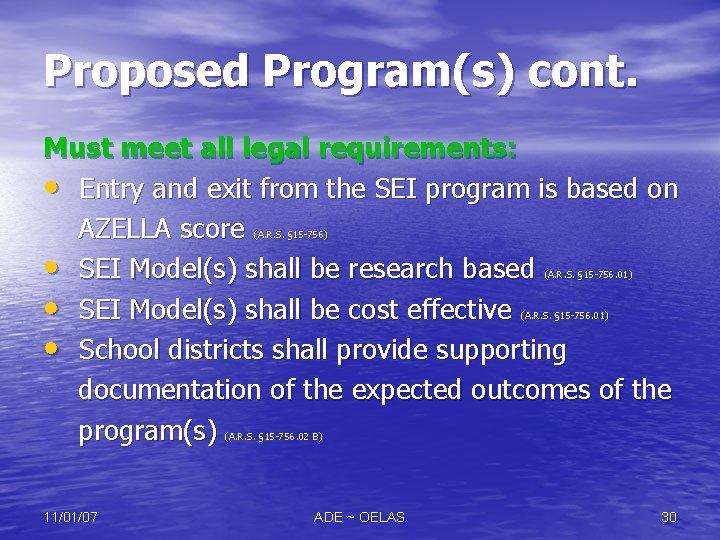 Proposed Program(s) cont. Must meet all legal requirements: • Entry and exit from the Proposed Program(s) cont. Must meet all legal requirements: • Entry and exit from the