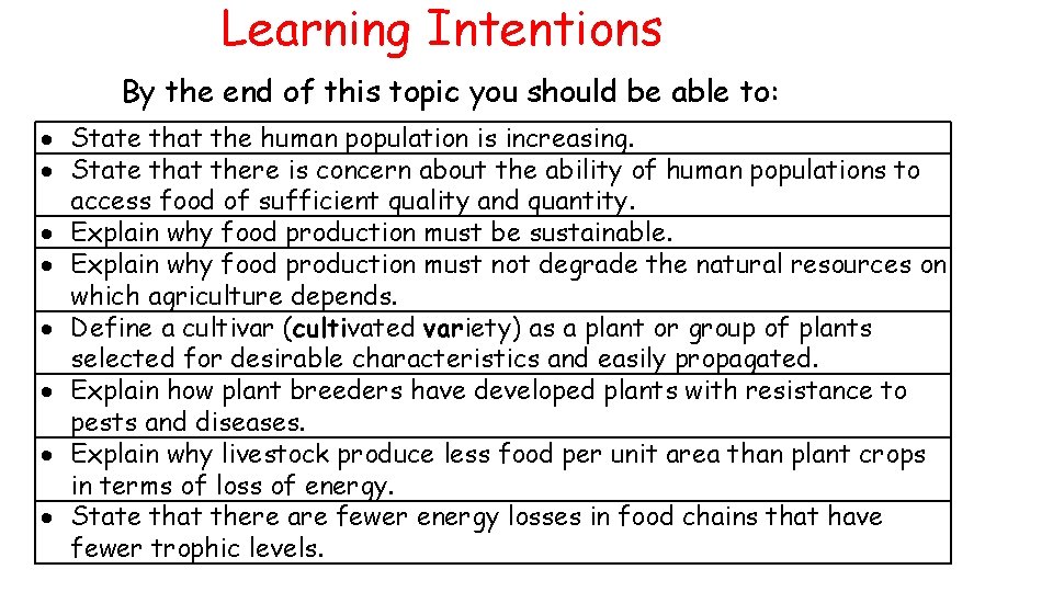 Learning Intentions By the end of this topic you should be able to: State