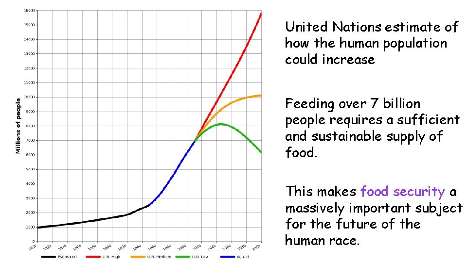 United Nations estimate of how the human population could increase Feeding over 7 billion