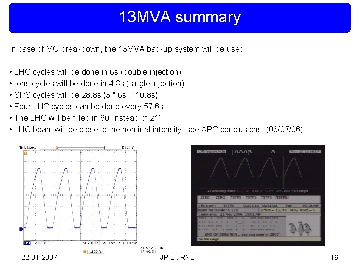 13 MVA summary In case of MG breakdown, the 13 MVA backup system will