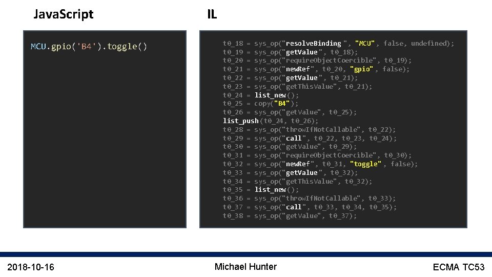 Java. Script MCU. gpio('B 4'). toggle() 2018 -10 -16 IL t 0_18 = sys_op("resolve.