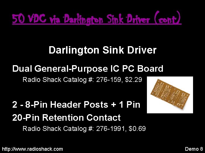 50 VDC via Darlington Sink Driver (cont) Darlington Sink Driver Dual General-Purpose IC PC